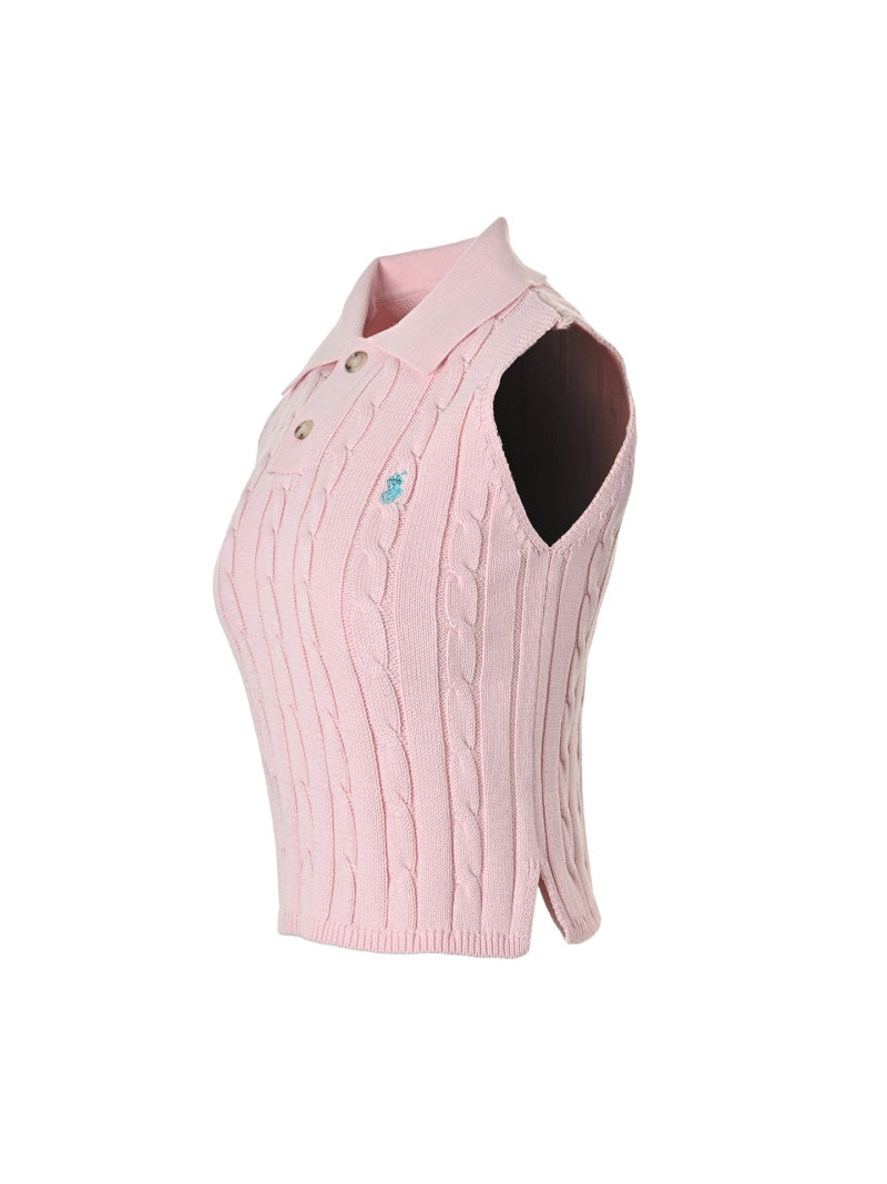 Pink Cable Knit Sleeveless Vest view