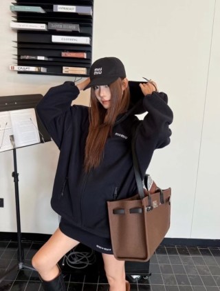 Miu Miu Black Zip-Up Oversized Jacket view 5