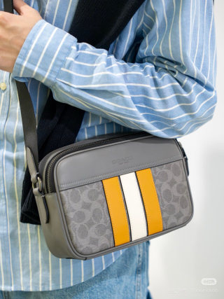 Coach Signature Camera Bag Grey with Stripe view 2