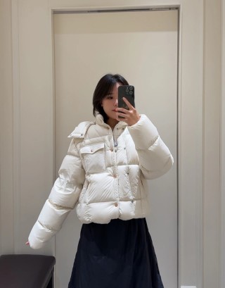 Cream Puffer Down Jacket - Short Fit
