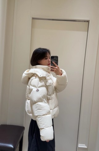 Cream Puffer Down Jacket - Short Fit view 2