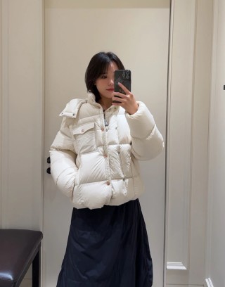 Cream Puffer Down Jacket - Short Fit view 3