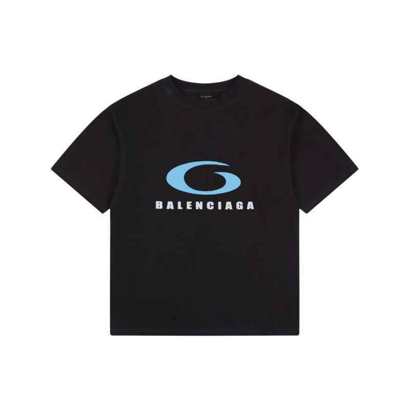 Balenciaga Blue Logo Black T-Shirt view