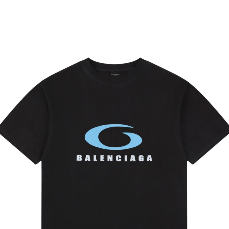 Balenciaga Blue Logo Black T-Shirt view