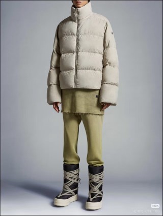 Cream Puffer Down Jacket with Faux Fur Hood view 4