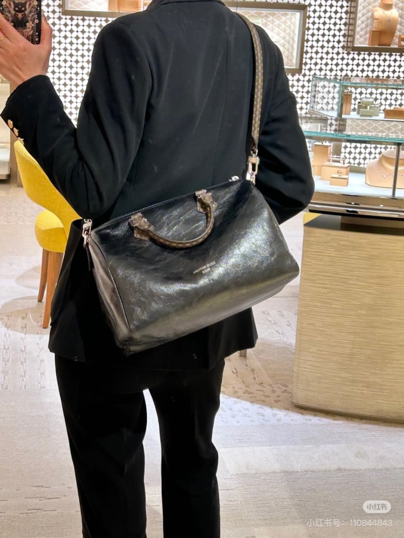 Louis Vuitton Speedy Black Oil Wax Leather Dual Chain Handbag view
