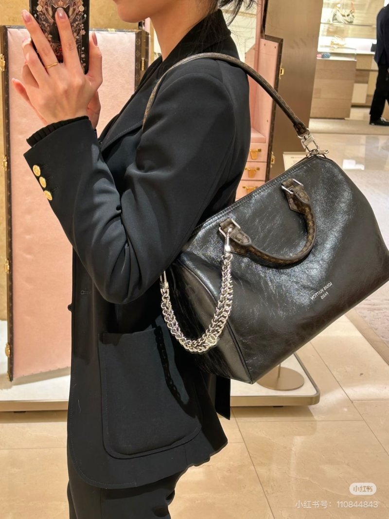 Louis Vuitton Speedy Black Oil Wax Leather Dual Chain Handbag view