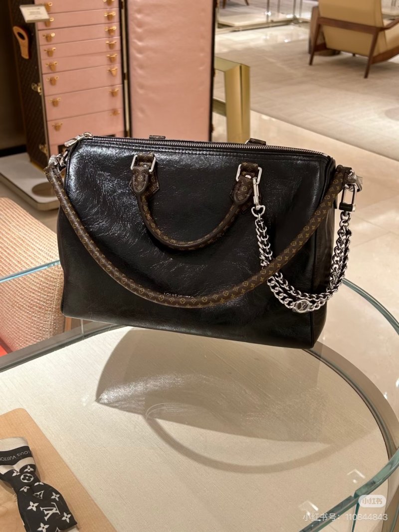 Louis Vuitton Speedy Black Oil Wax Leather Dual Chain Handbag view