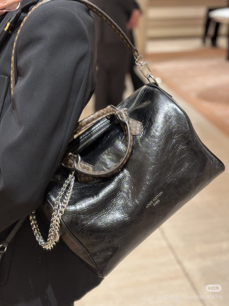 Louis Vuitton Speedy Black Oil Wax Leather Dual Chain Handbag view