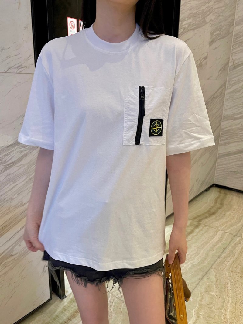 Stone Island White Pocket T-Shirt with Black Zip Detail