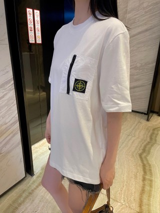 Stone Island White Pocket T-Shirt with Black Zip Detail view 2