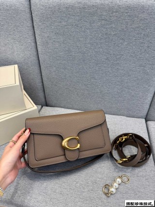 Coach Tabby Cognac Leather Crossbody Bag with Pearl Charm view 2