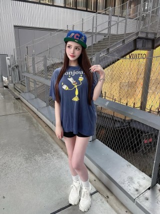 Navy Blue Graphic T-Shirt with Candlestick Print view 2