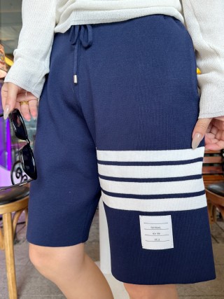 Essentials Navy Striped Shorts White Trim