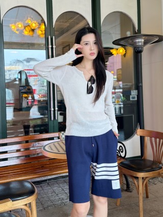 Essentials Navy Striped Shorts White Trim view 4