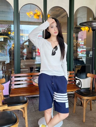 Essentials Navy Striped Shorts White Trim view 5