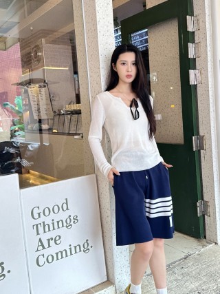 Essentials Navy Striped Shorts White Trim view 6
