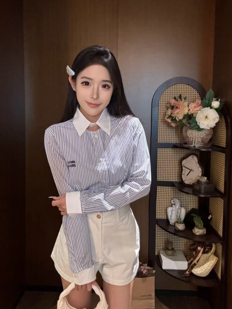 Light Blue Striped Long Sleeve Button-Up Shirt view