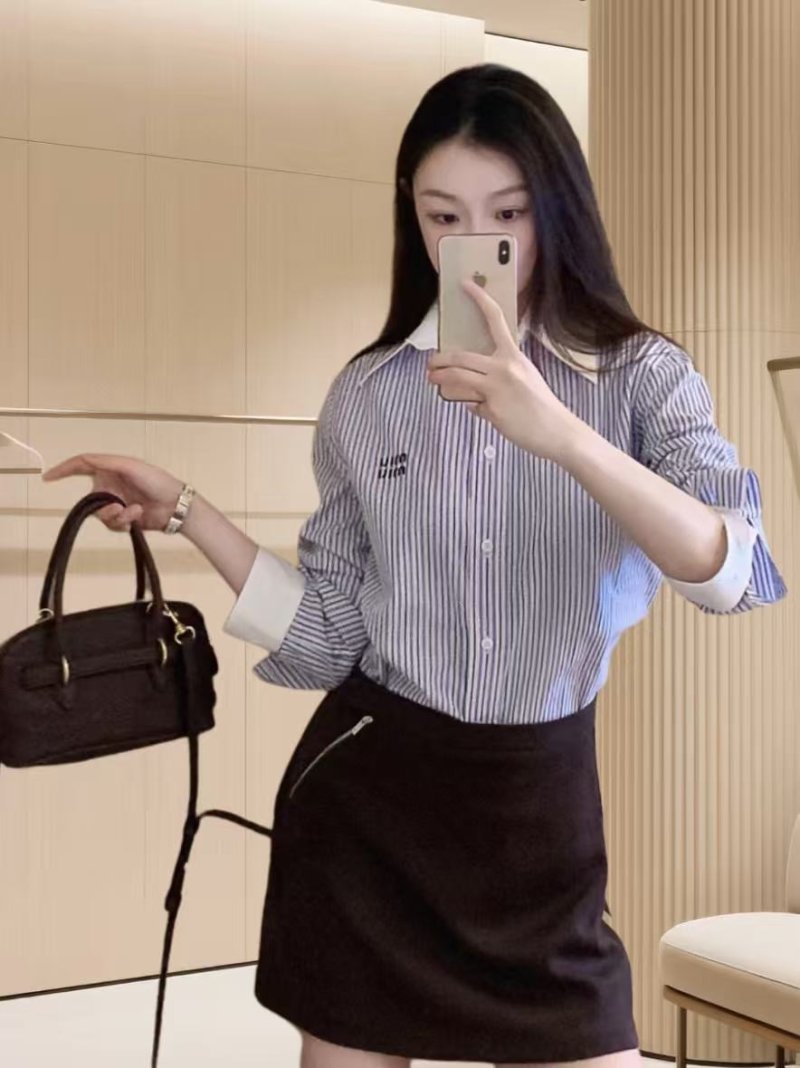 Light Blue Striped Long Sleeve Button-Up Shirt view