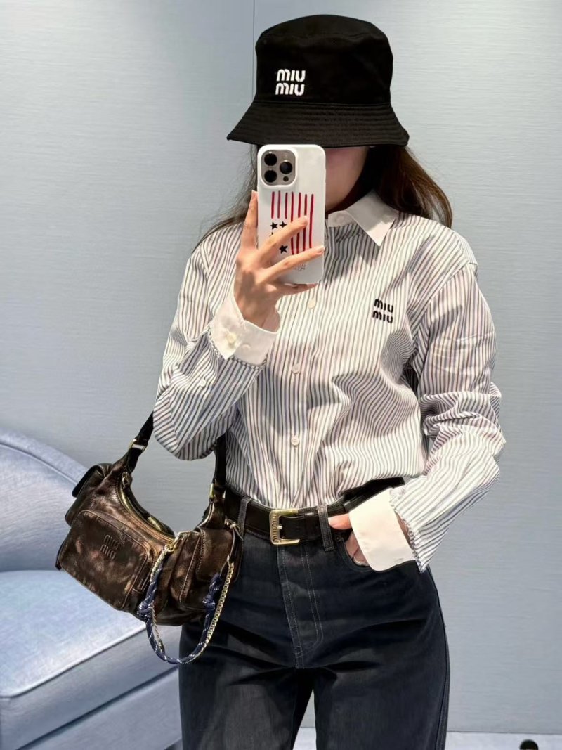 Light Blue Striped Long Sleeve Button-Up Shirt view