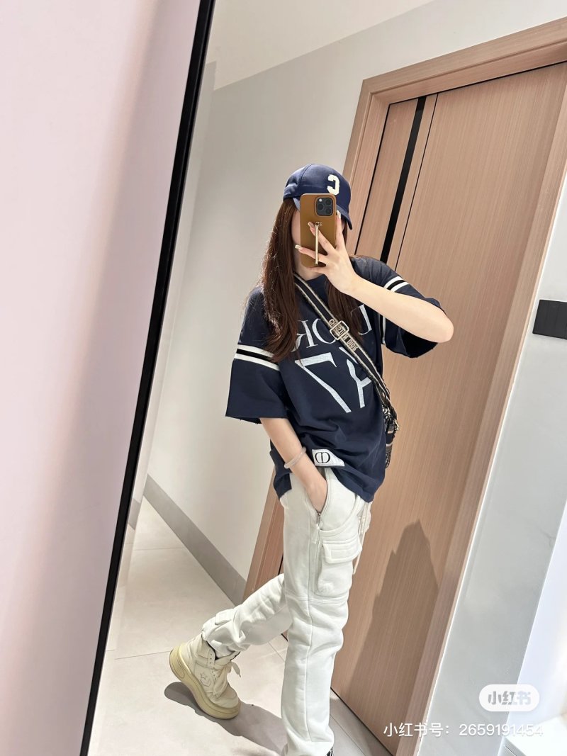 Dior Navy Graphic Logo Short-Sleeve T-Shirt