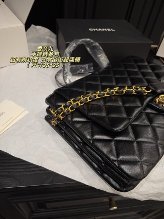 Chanel Classic Quilted Top Handle Bag Black Gold view 4