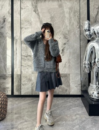 Grey Chunky Knit Cardigan view 2