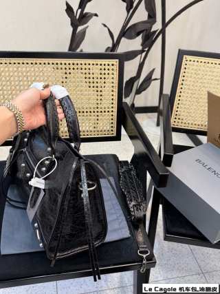 Balenciaga Le Cagole Black Waxed Leather Tote Bag view 2