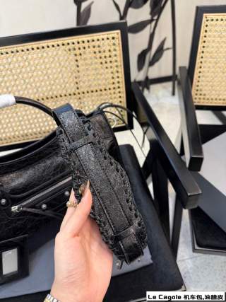 Balenciaga Le Cagole Black Waxed Leather Tote Bag view 3