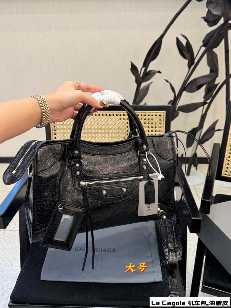 Balenciaga Le Cagole Black Waxed Leather Tote Bag view