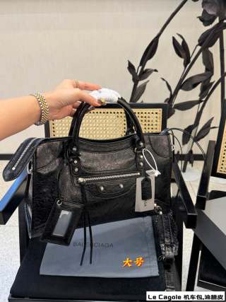 Balenciaga Le Cagole Black Waxed Leather Tote Bag view 4