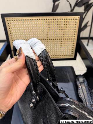 Balenciaga Le Cagole Black Waxed Leather Tote Bag view 5