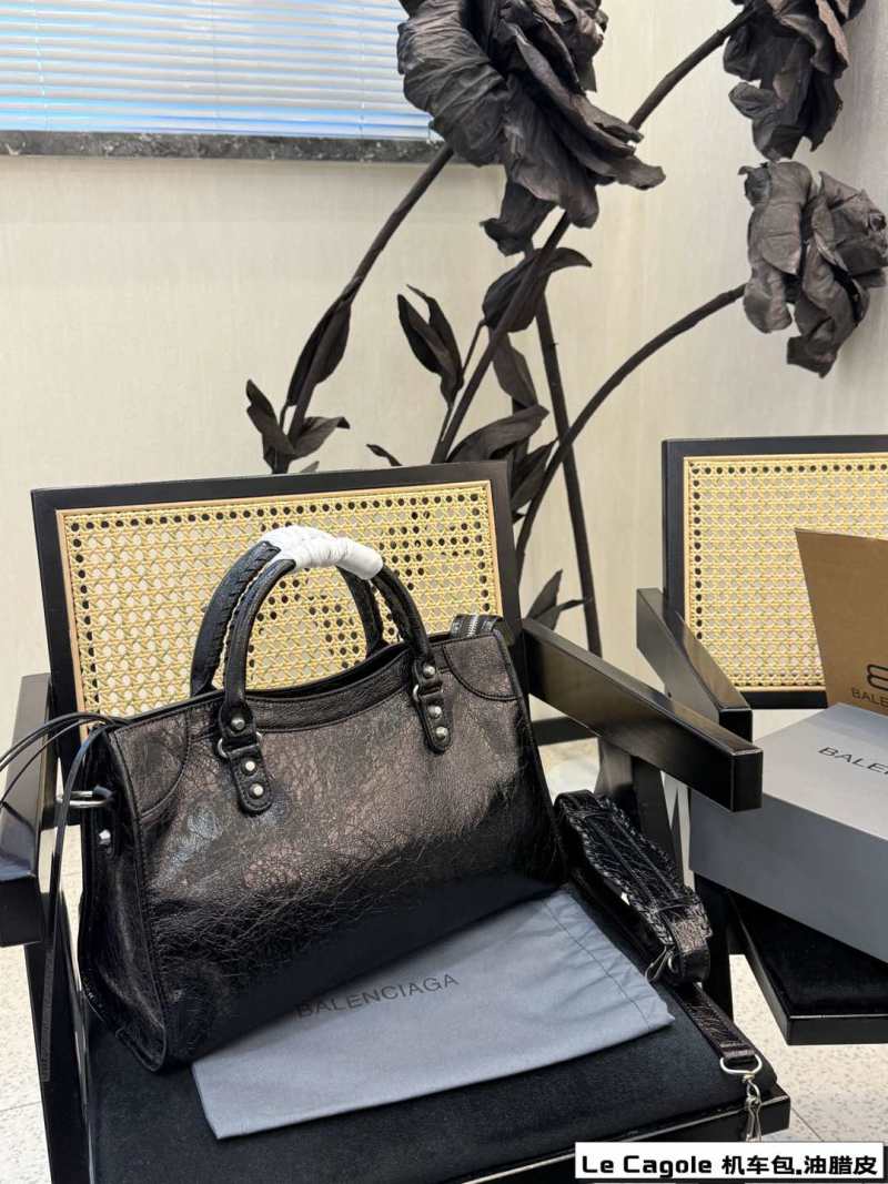 Balenciaga Le Cagole Black Waxed Leather Tote Bag view