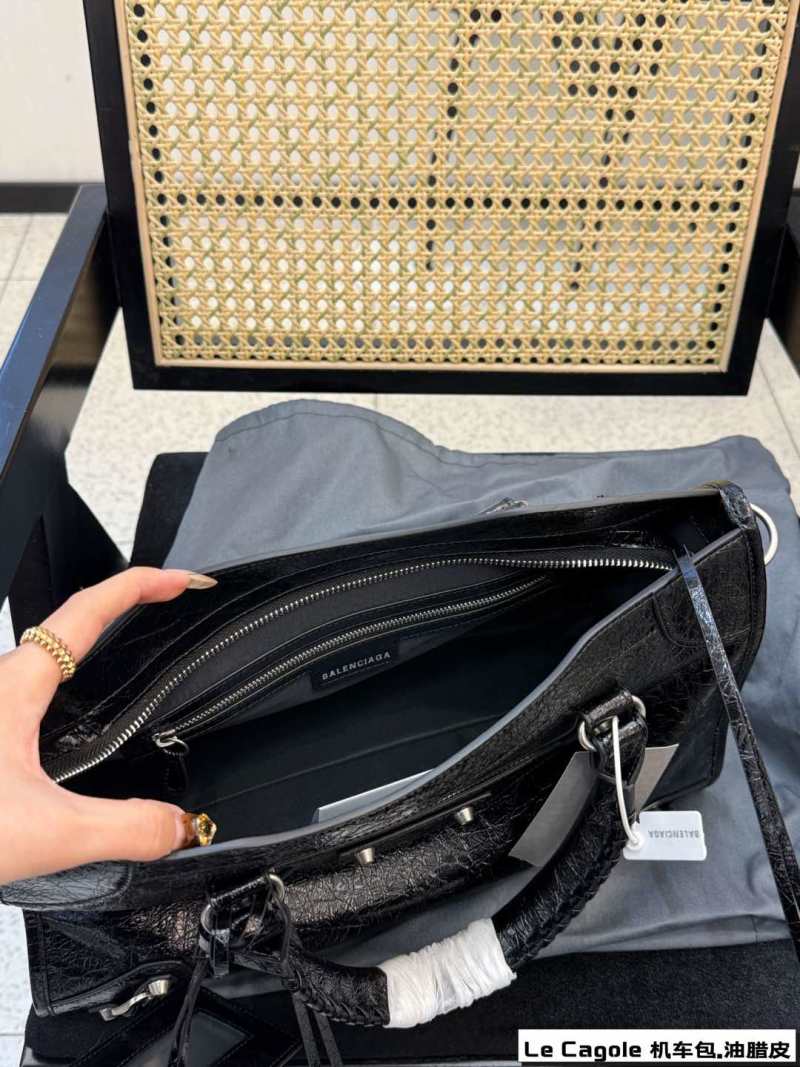 Balenciaga Le Cagole Black Waxed Leather Tote Bag view