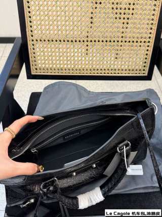 Balenciaga Le Cagole Black Waxed Leather Tote Bag view 9
