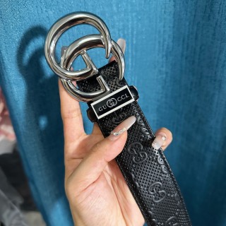 Gucci GG Marmont Black Leather Belt with Silver Buckle view 7