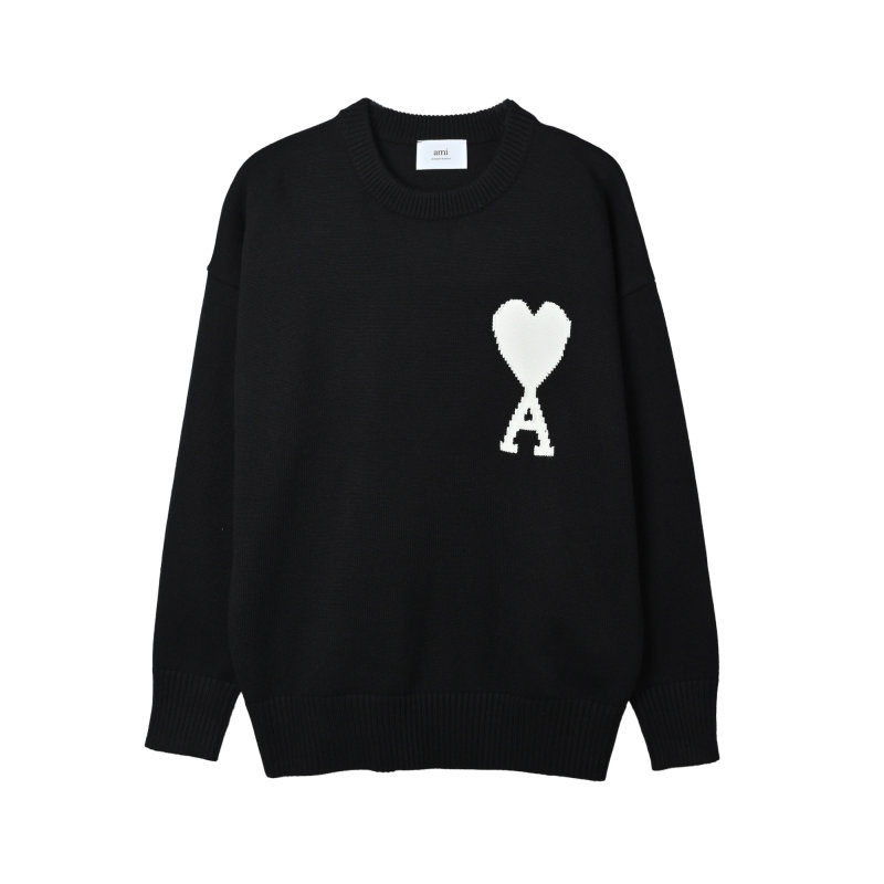 Essentials Black Heart Knit Sweater Cream Logo view