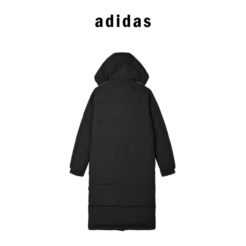 Adidas Black Long Puffer Down Jacket with 3-Stripe Detail view