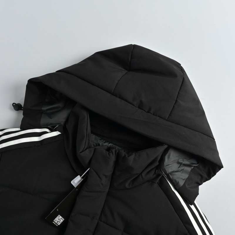 Adidas Black Long Puffer Down Jacket with 3-Stripe Detail view