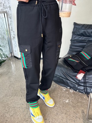 Gucci Black Cargo Pants with Web Stripe Detail