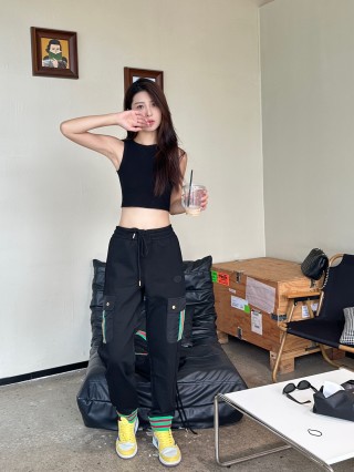 Gucci Black Cargo Pants with Web Stripe Detail view 3