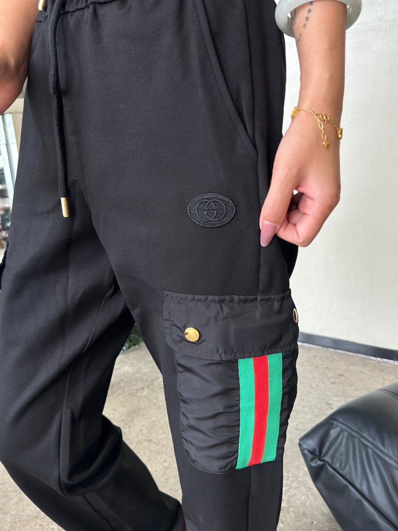Gucci Black Cargo Pants with Web Stripe Detail view