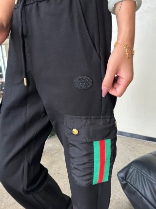 Gucci Black Cargo Pants with Web Stripe Detail view 6