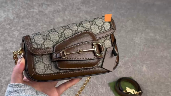Gucci Horsebit 1955 Canvas Shoulder Bag Brown