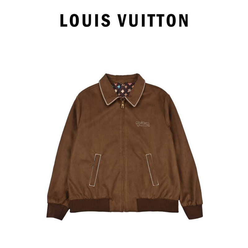 Brown Suede Bomber Jacket with Embroidered Logo view