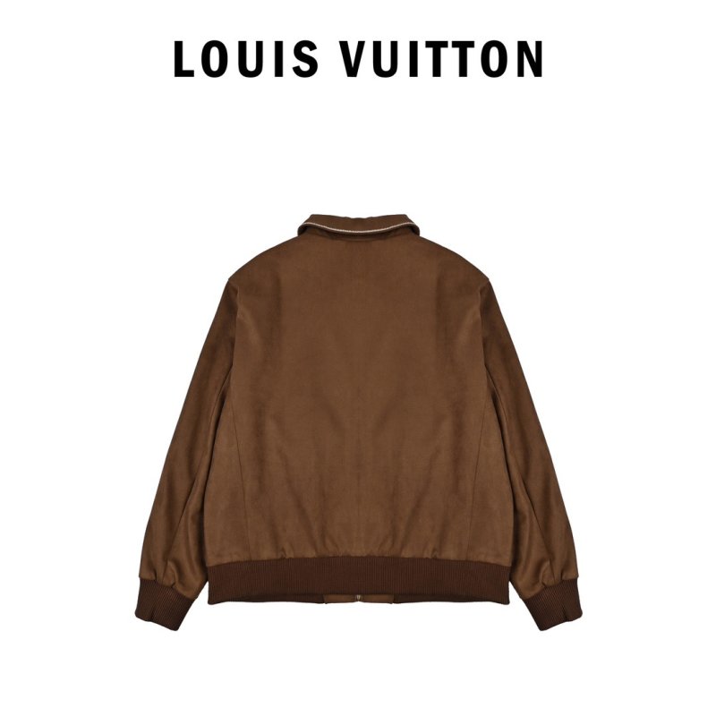 Brown Suede Bomber Jacket with Embroidered Logo view