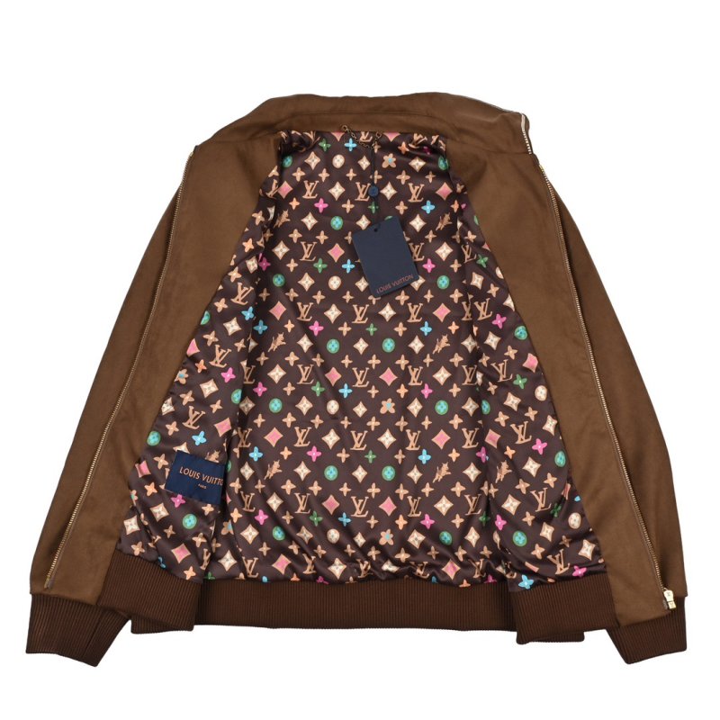 Brown Suede Bomber Jacket with Embroidered Logo view