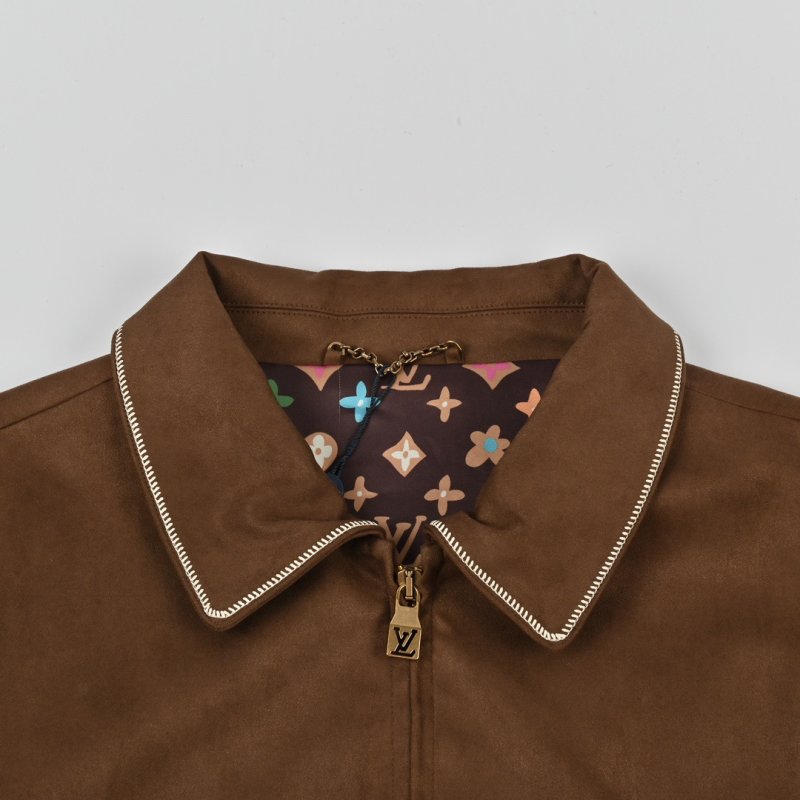 Brown Suede Bomber Jacket with Embroidered Logo view