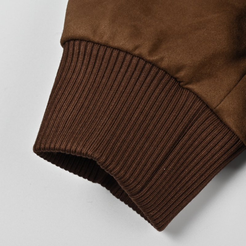 Brown Suede Bomber Jacket with Embroidered Logo view