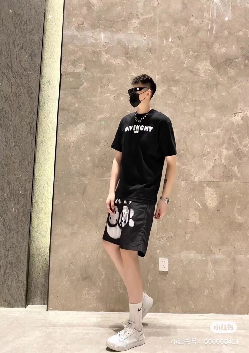 Givenchy Black Graphic Shorts with Face Print view